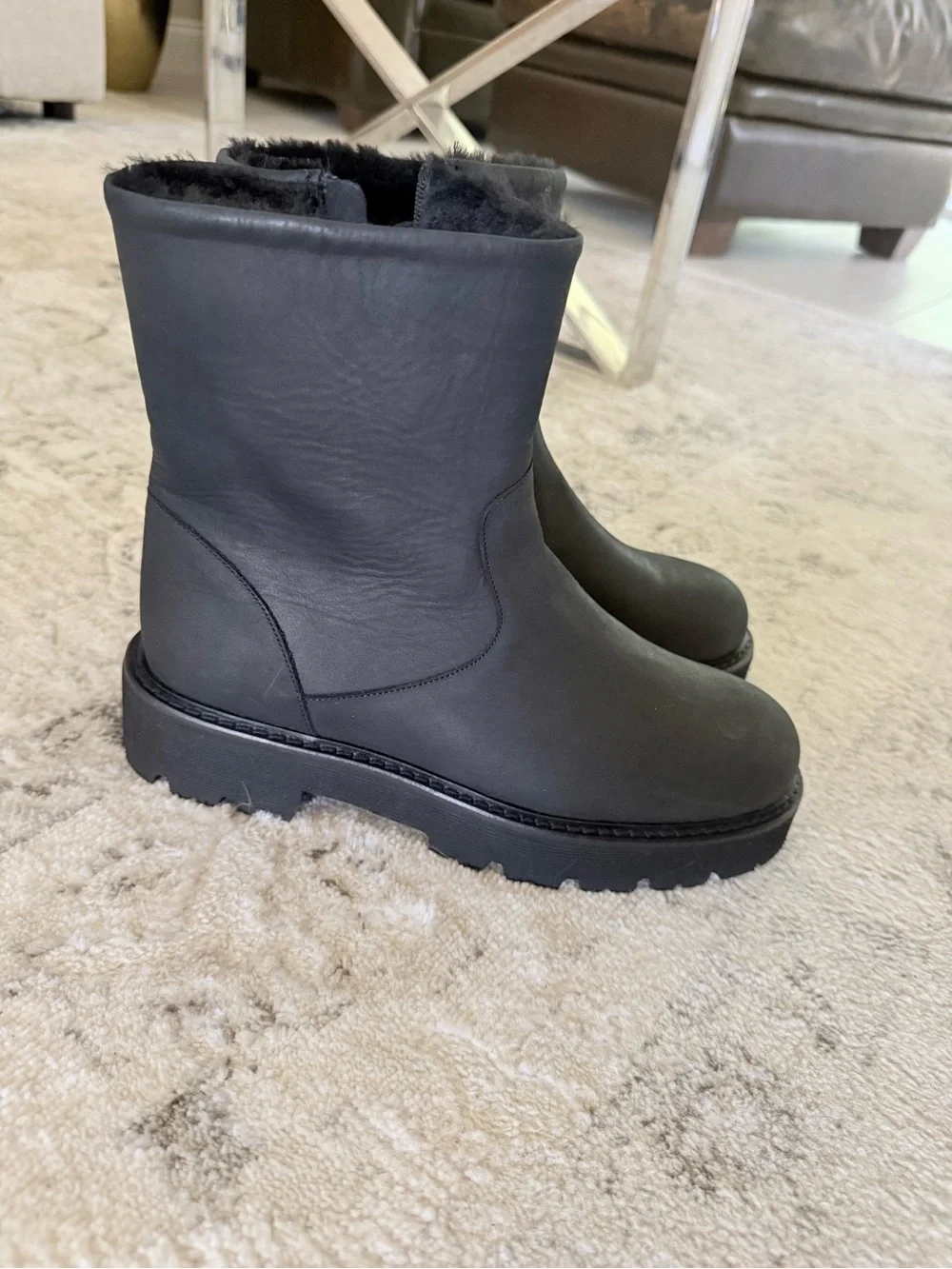 Aquatalia Black Shearling-Trim Waterproof Ankle Boots